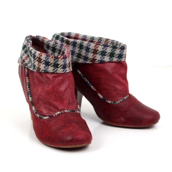 NOT RATED RED GENUINE LEATHER MID HEEL ROUND TOE ANKLE BOOTS SHOES Sz 7US 37EU - Picture 2 of 9